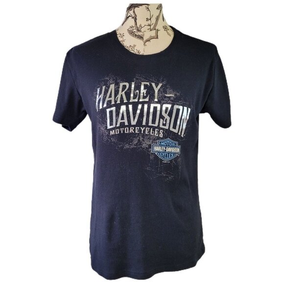 Harley Davidson Size Large T-Shirt Black Short Sleeve Reflective Top Crew Neck - Picture 1 of 8